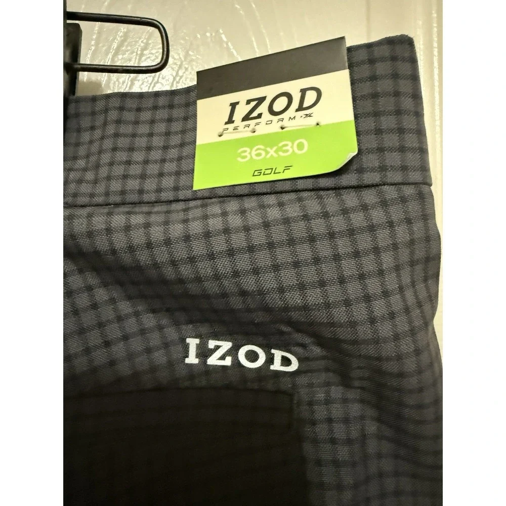 Izod PerformX Men's Golf Pants‎ 36x30 Gray Black Print Flat Front Stretch NWT